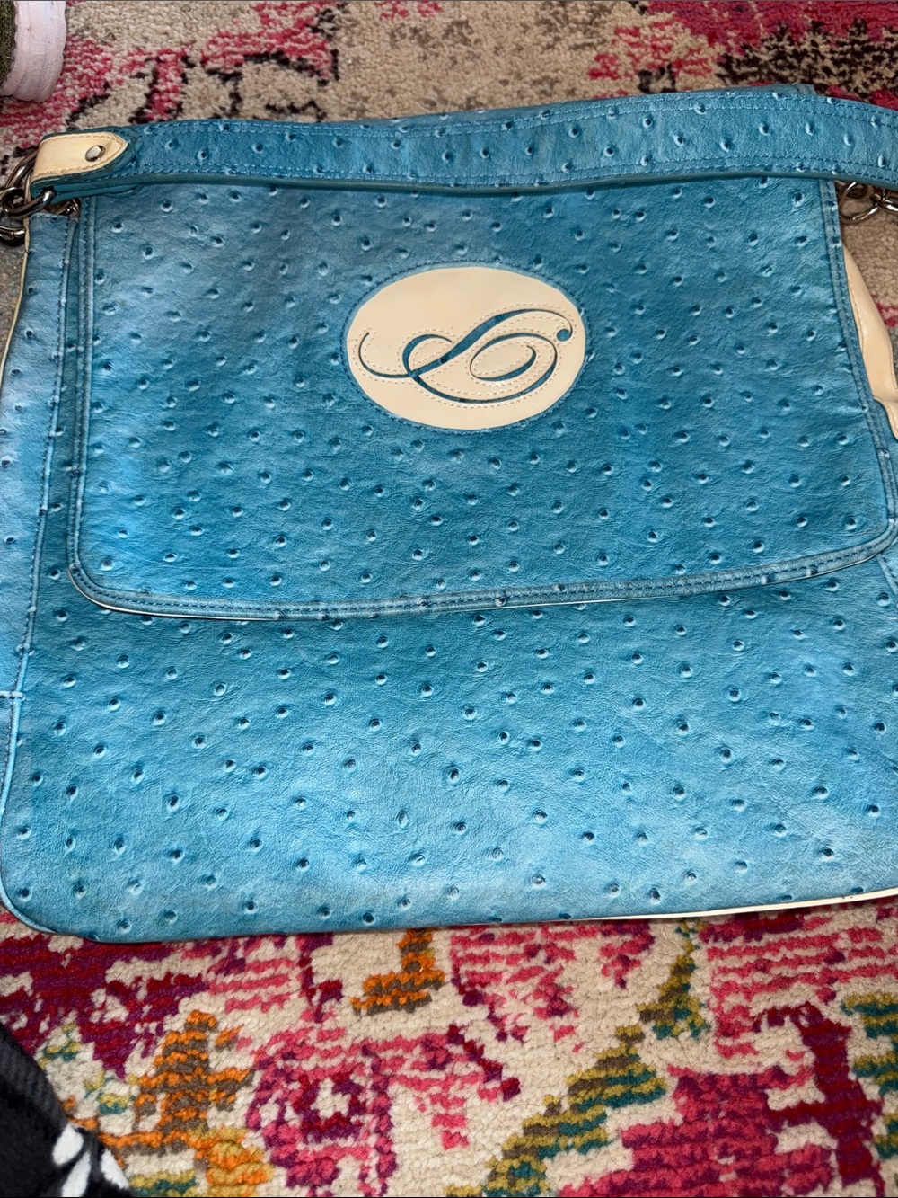 Vintage bag, blue/ crème in color